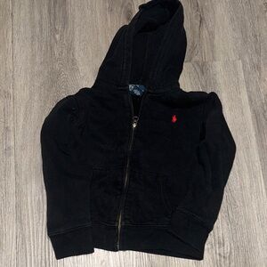 Ralph Lauren Black Zip-Up Hoodie with Red Emblem